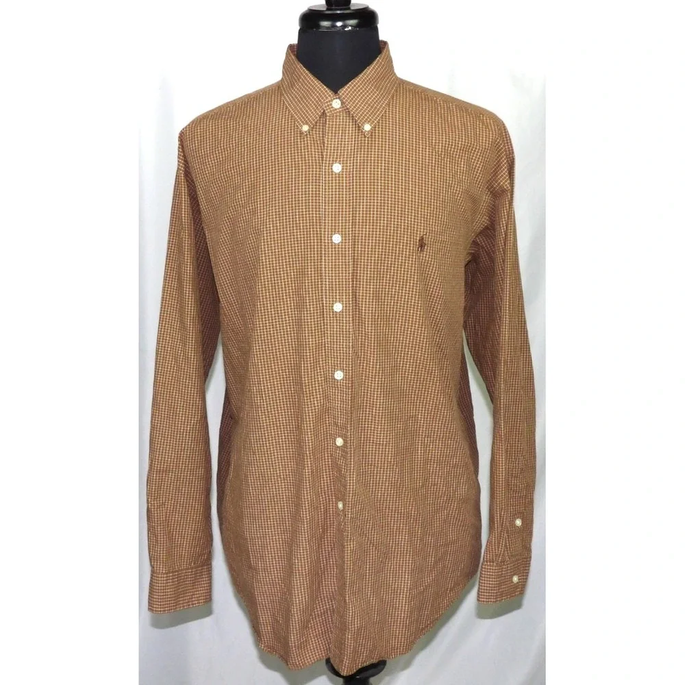 Polo Ralph Lauren BLAKE Long Sleeved Brown Check Button Up Shirt Men's XL